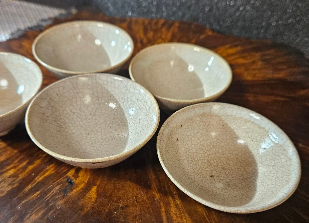 江戸時代末期　古萩　萩焼　煎茶茶碗　煎茶道具　ぐい呑　酒杯　酒器　5客　無傷！