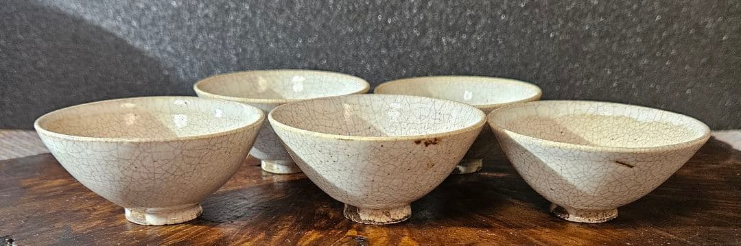 江戸時代末期　古萩　萩焼　煎茶茶碗　煎茶道具　ぐい呑　酒杯　酒器　5客　無傷！