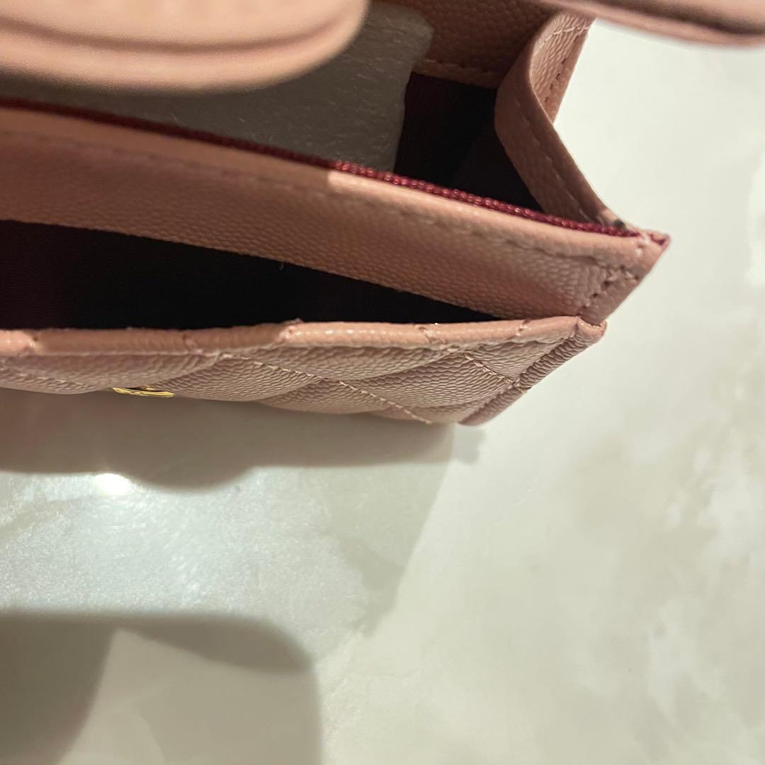 財布　パステルピンク　キャビアスキン