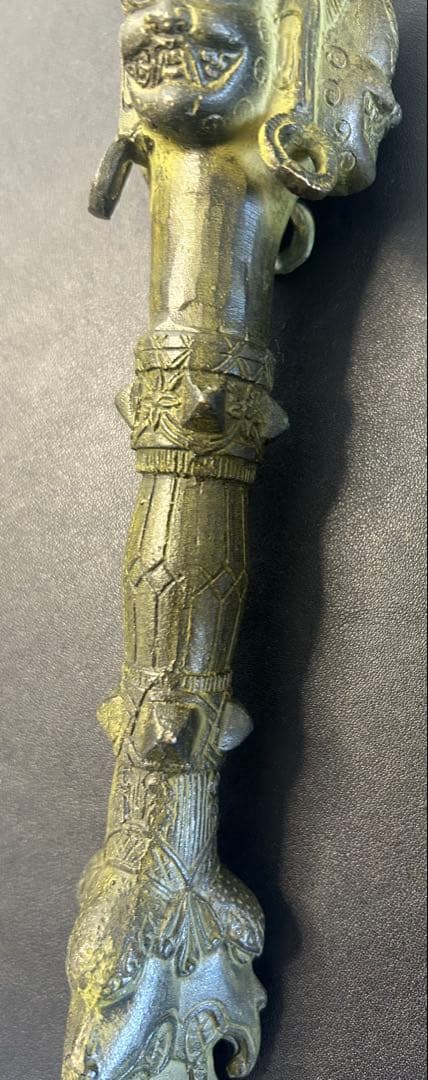 西藏チベット古銅三面馬頭金剛降魔杵 縁起物　工芸品 美術品 風水置物 旧家蔵出し