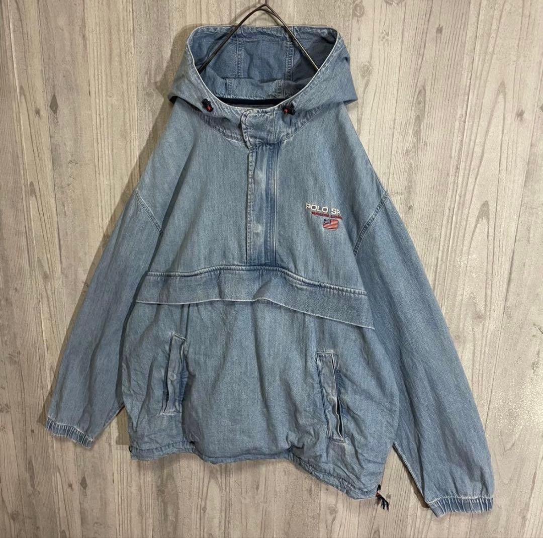 【希少入手困難】ポロスポーツ　刺繍ロゴ入　デニムアノラックジャケット　XL