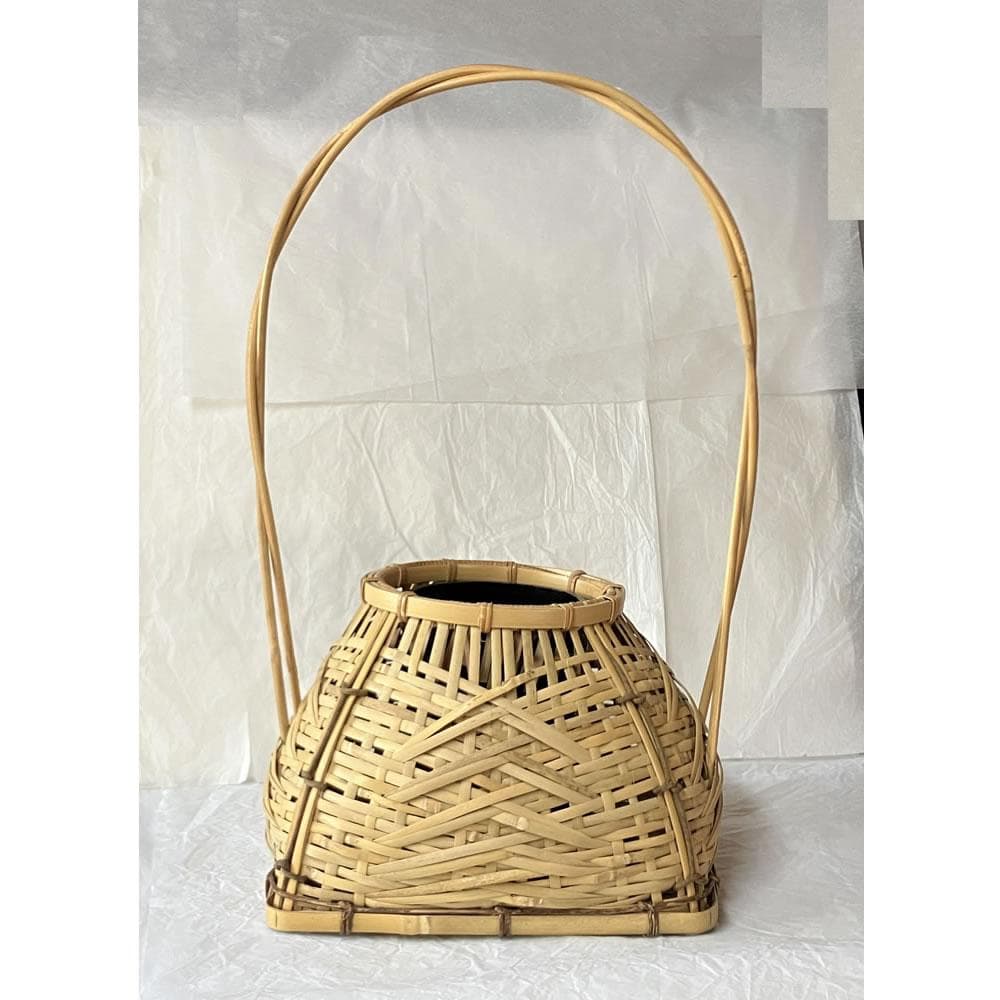 F1422 平安 元竺 宗全篭 共箱 粟田元竺 花入 宗全籠 花籠 竹花入