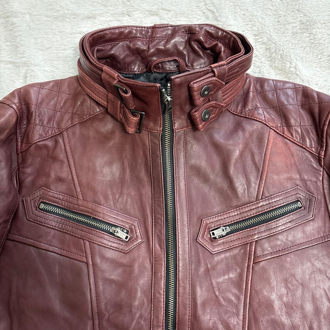 JACKROSE ライダース ジャケット シングル レザー L ボルドー ワイン