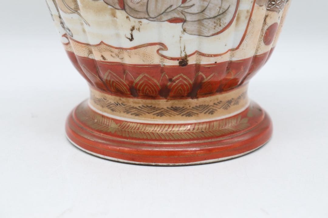 江戸　加賀国九谷造　赤絵灯籠型瓶　人物紋　高さ約35cm 送料込み250723