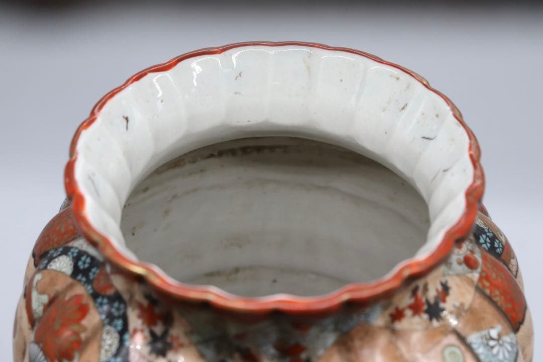 江戸　加賀国九谷造　赤絵灯籠型瓶　人物紋　高さ約35cm 送料込み250723