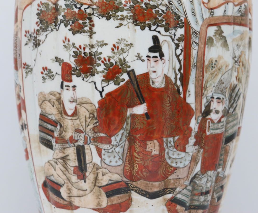 江戸　加賀国九谷造　赤絵灯籠型瓶　人物紋　高さ約35cm 送料込み250723