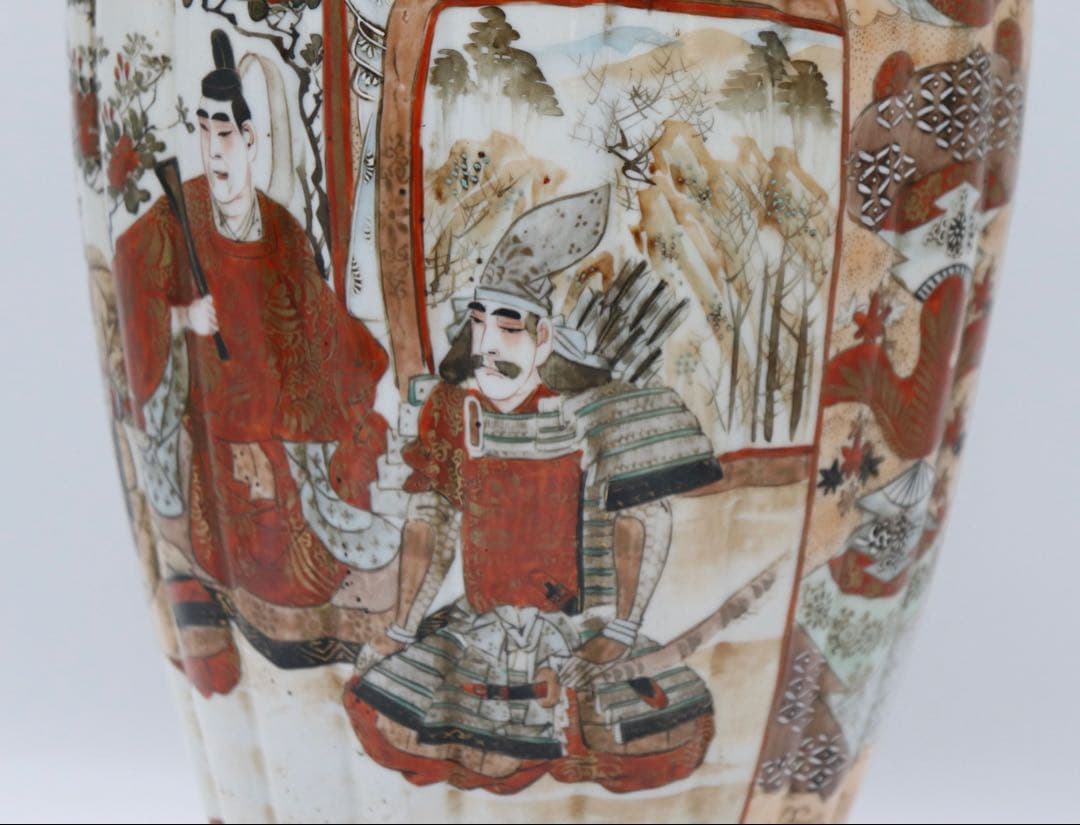 江戸　加賀国九谷造　赤絵灯籠型瓶　人物紋　高さ約35cm 送料込み250723