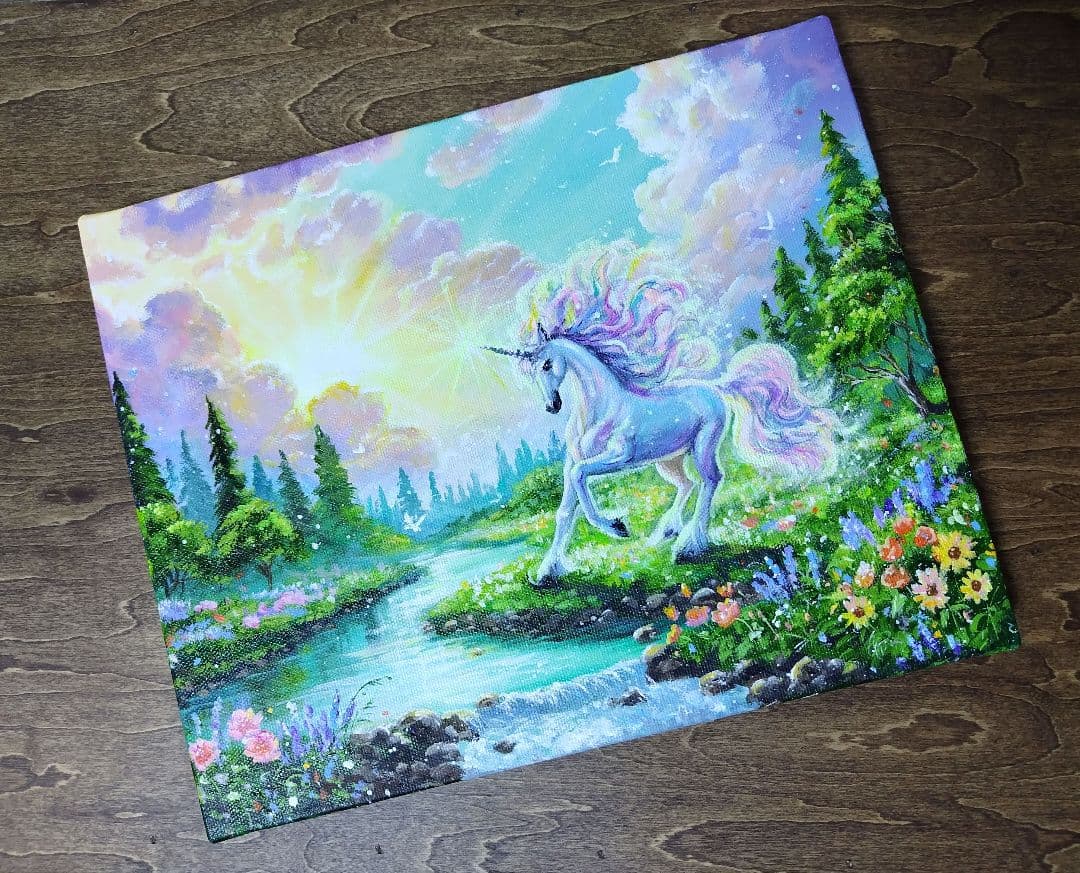 琥*ん様 【ユニコーン】アクリル画 F3 風景画 絵画