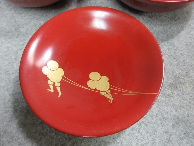 朱塗 蒔絵 風景 梅椀 10個 [B22255]