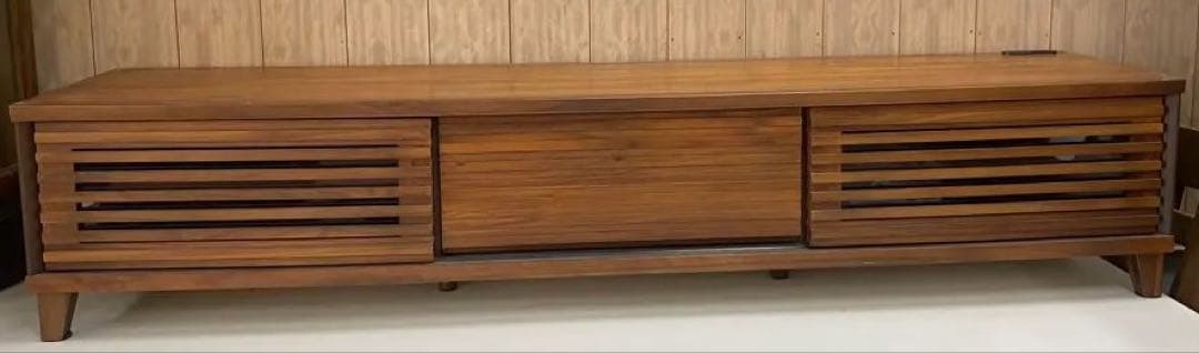 【美品】テレビボード　無垢　一枚板　ウッド調 スラットデザイン テレビ台