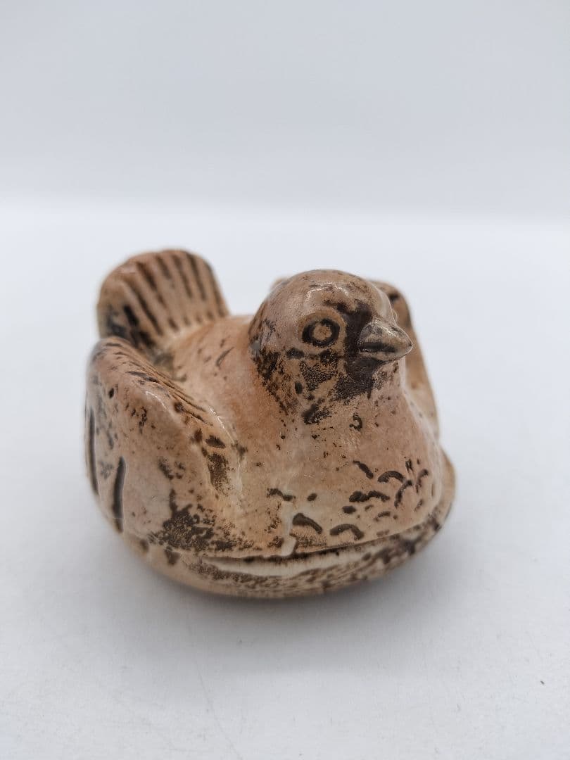 c390香合 福良雀 不志名焼 ８代土屋雲善 木箱 茶道具　古物