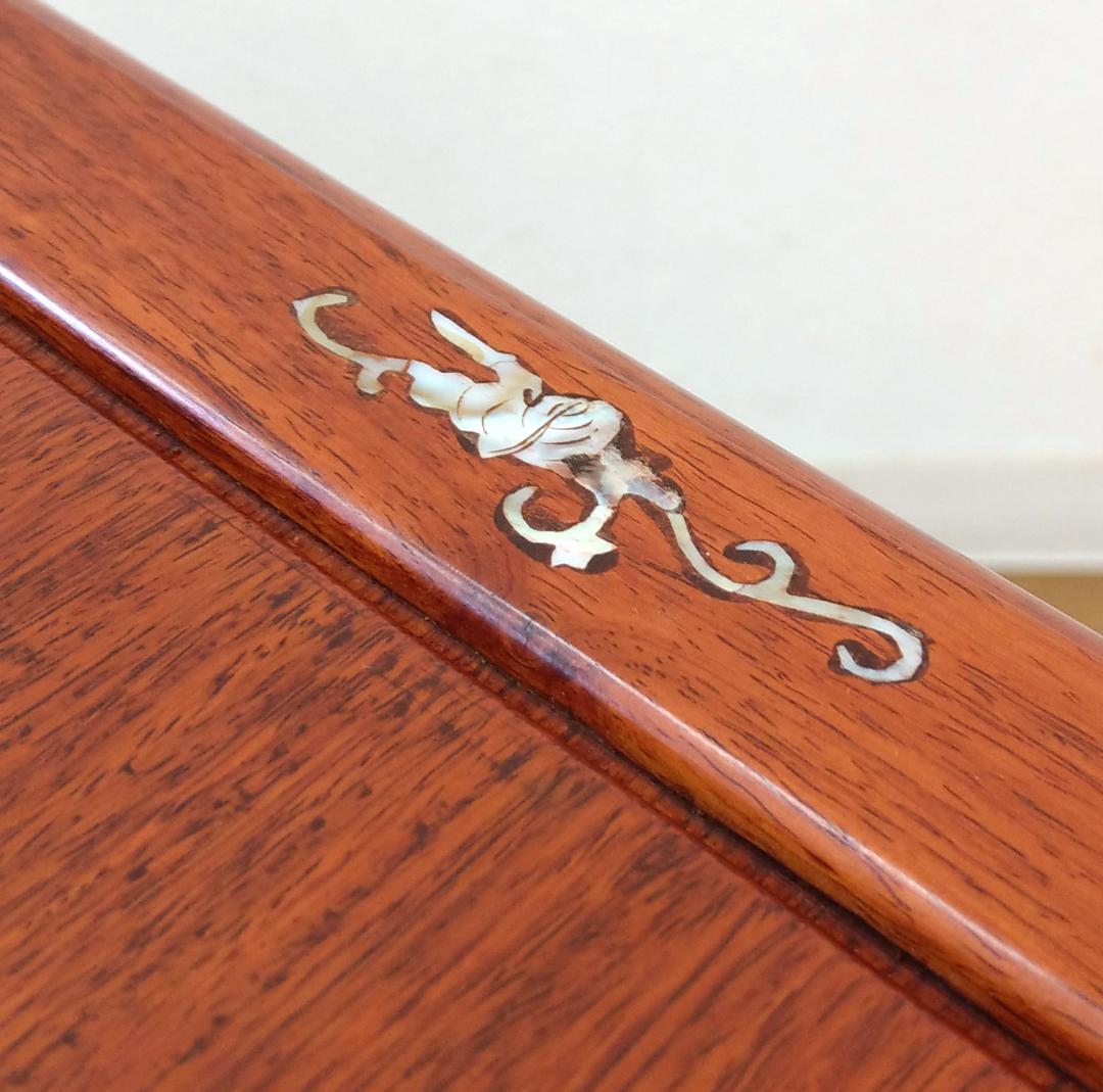 美品 唐木 花梨 象嵌 螺鈿細工 高卓 正方卓 花台 飾り台 香炉台 盆栽台