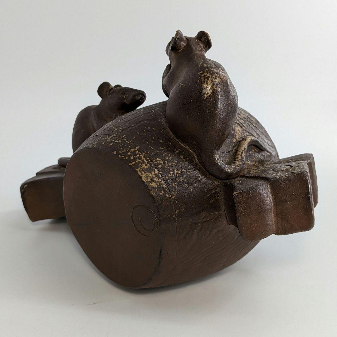 木村長十郎友敬 備前焼 ねずみと打ち出の小槌 置物 細工物 鼠 子年 縁起物