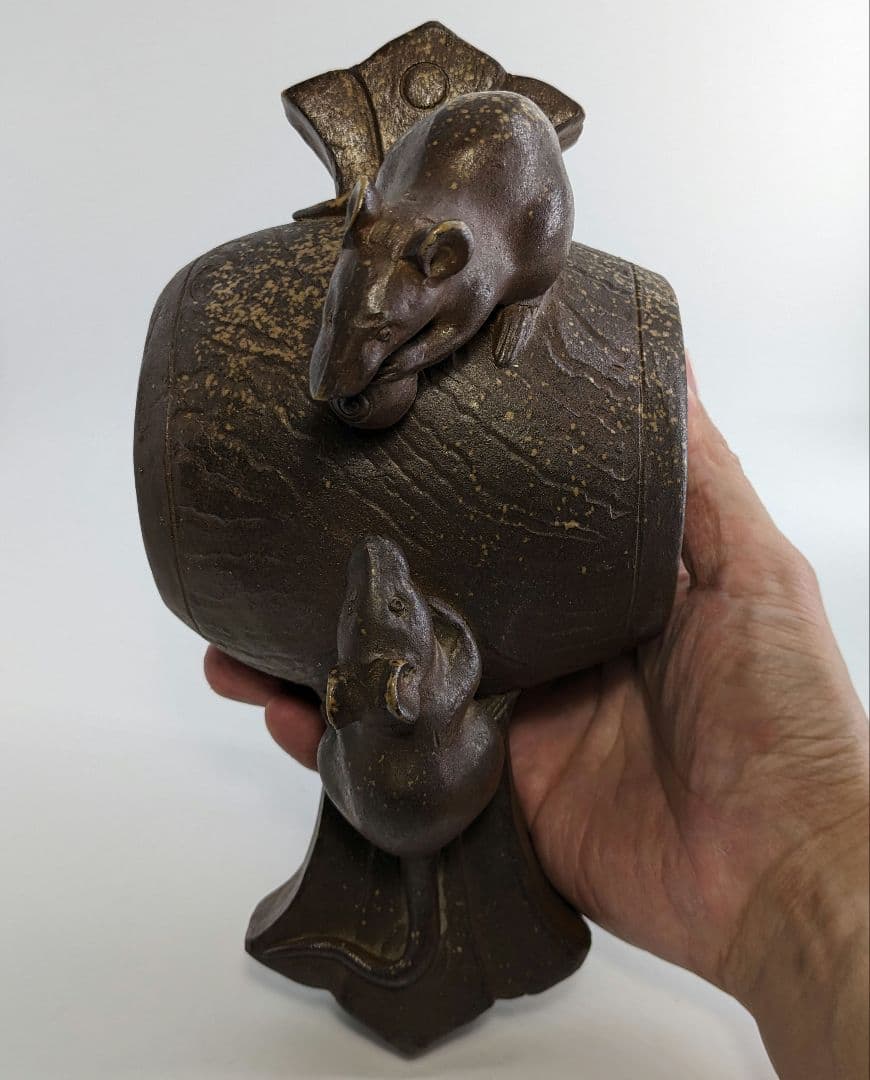 木村長十郎友敬 備前焼 ねずみと打ち出の小槌 置物 細工物 鼠 子年 縁起物