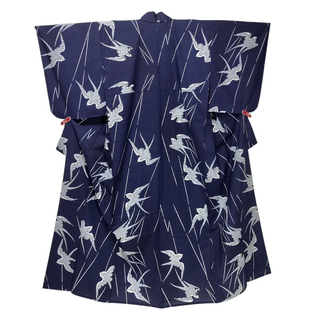 【浴衣】燕模様　ツバメ　鳥　未使用品　藍染 注染　紺　ネイビー レトロ　古典 綿