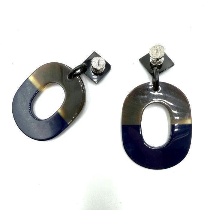 HERMES エルメス イスム バイカラー ピアス バッファローホーン ネイビー