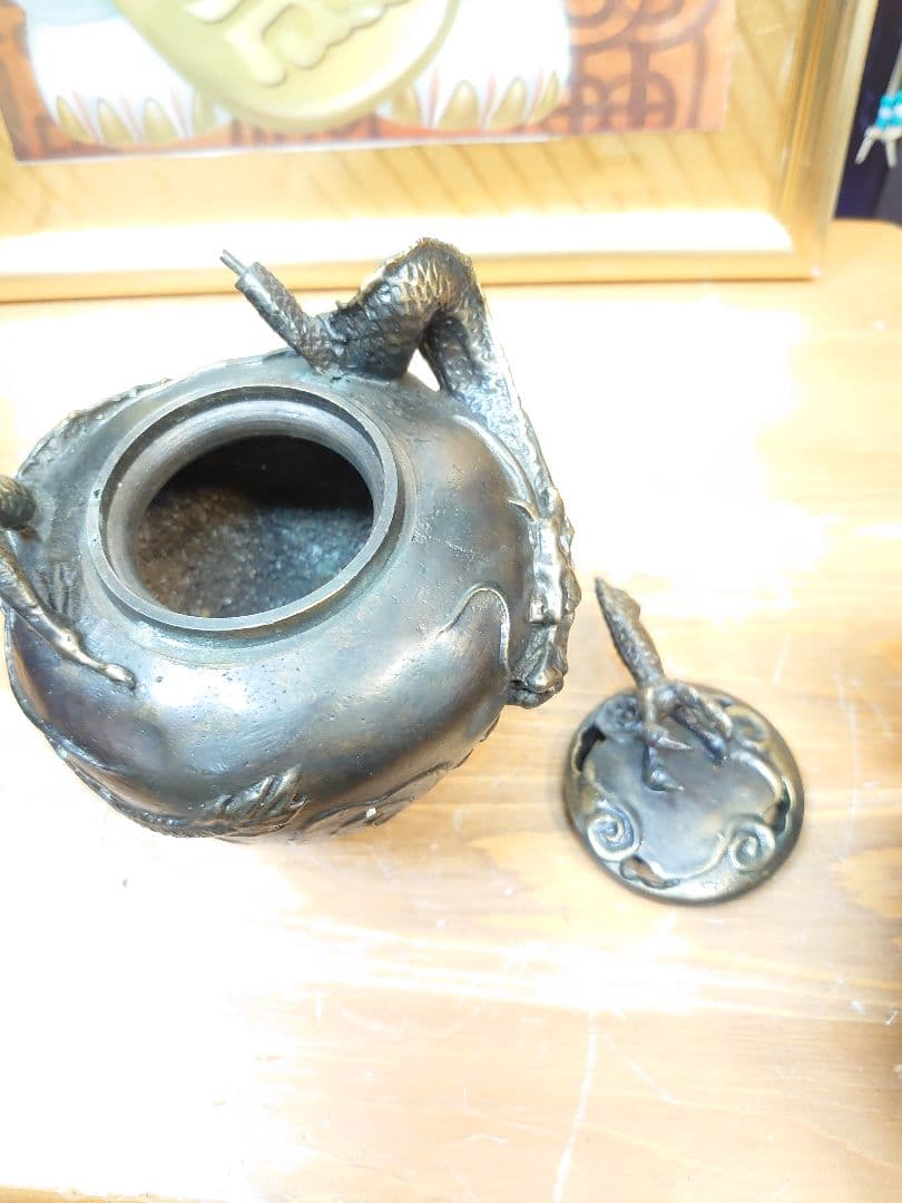 開運 龍 龍神 龍香炉 ブロンズ製（真鍮製）富彦作