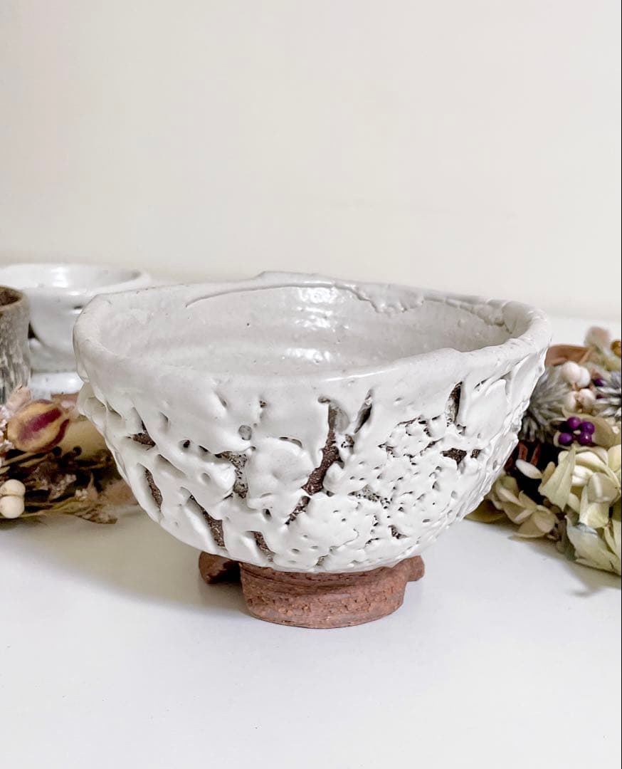 萩焼　山根清玩　鬼萩　割高台　新品　光彩庵　抹茶碗　楕円形　オーバル　陶器　作家