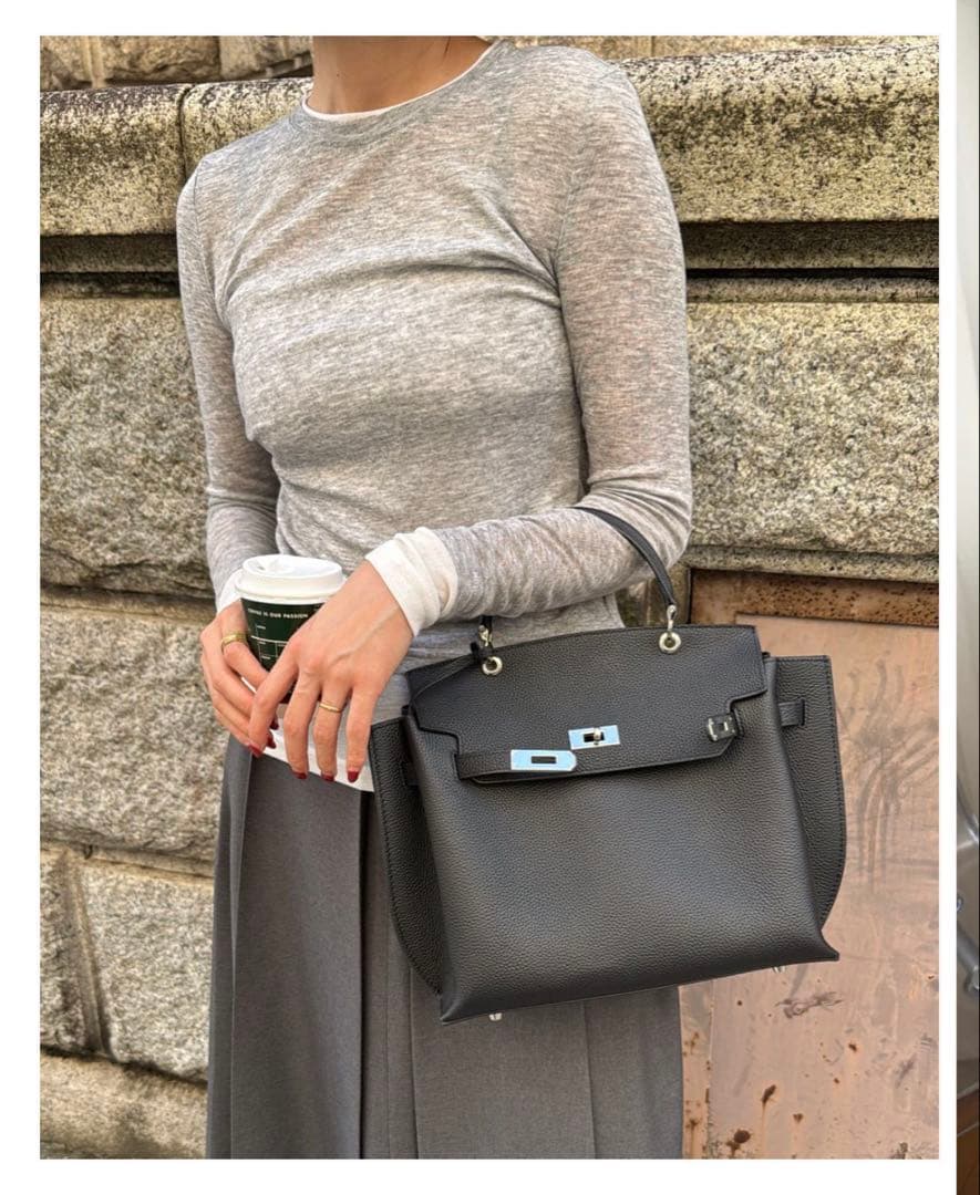 2way 黒 レザー ハンドバッグ 牛革