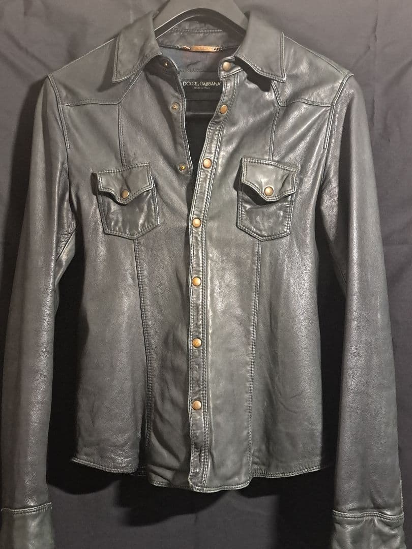 90s ITALY製 DOLCE & GABBANA レザーシャツ ロック古着