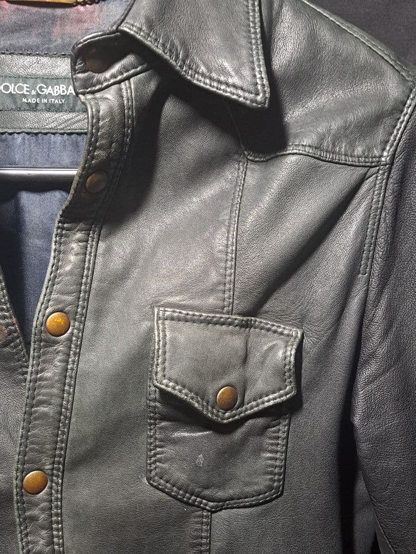 90s ITALY製 DOLCE & GABBANA レザーシャツ ロック古着
