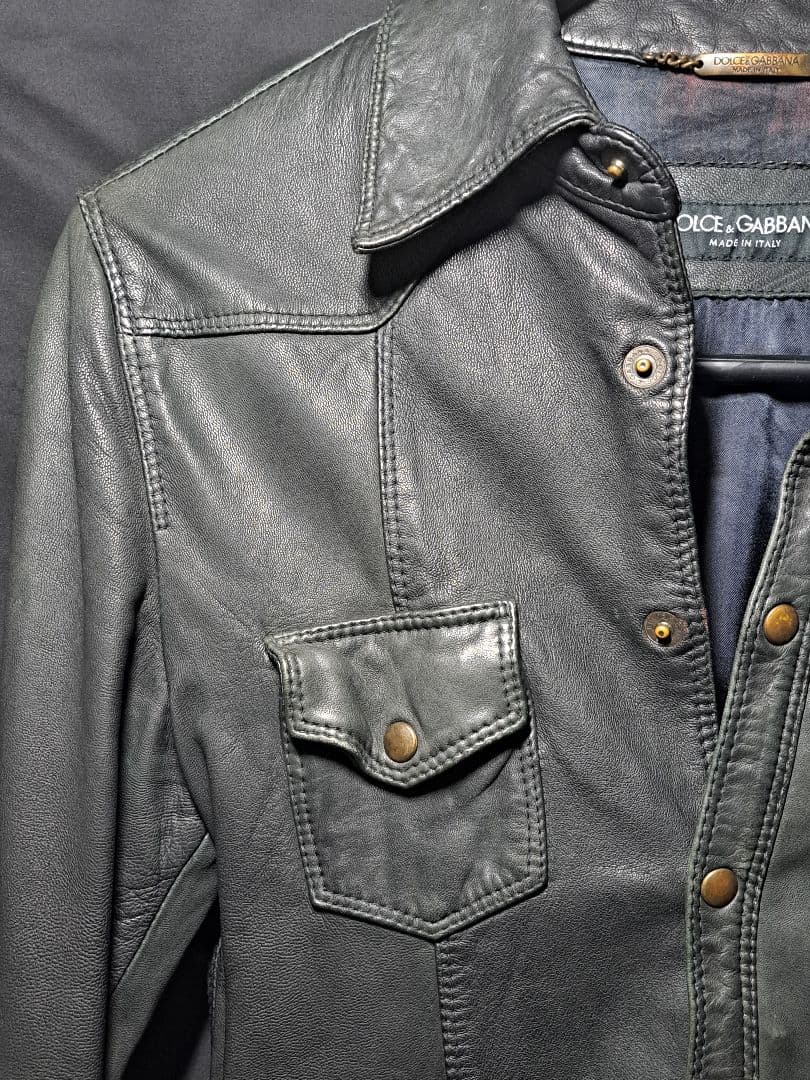 90s ITALY製 DOLCE & GABBANA レザーシャツ ロック古着