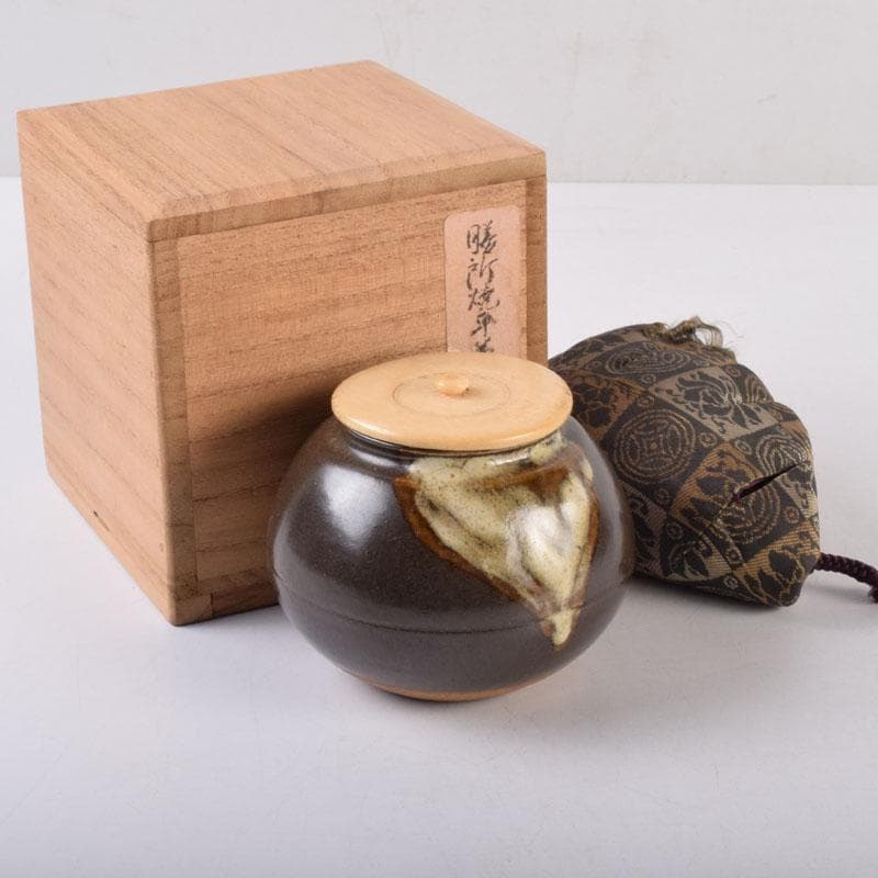 茶道具　膳所焼　淡海ぜぜ　平茶入　仕覆付　宗達極書付箱　M　8488