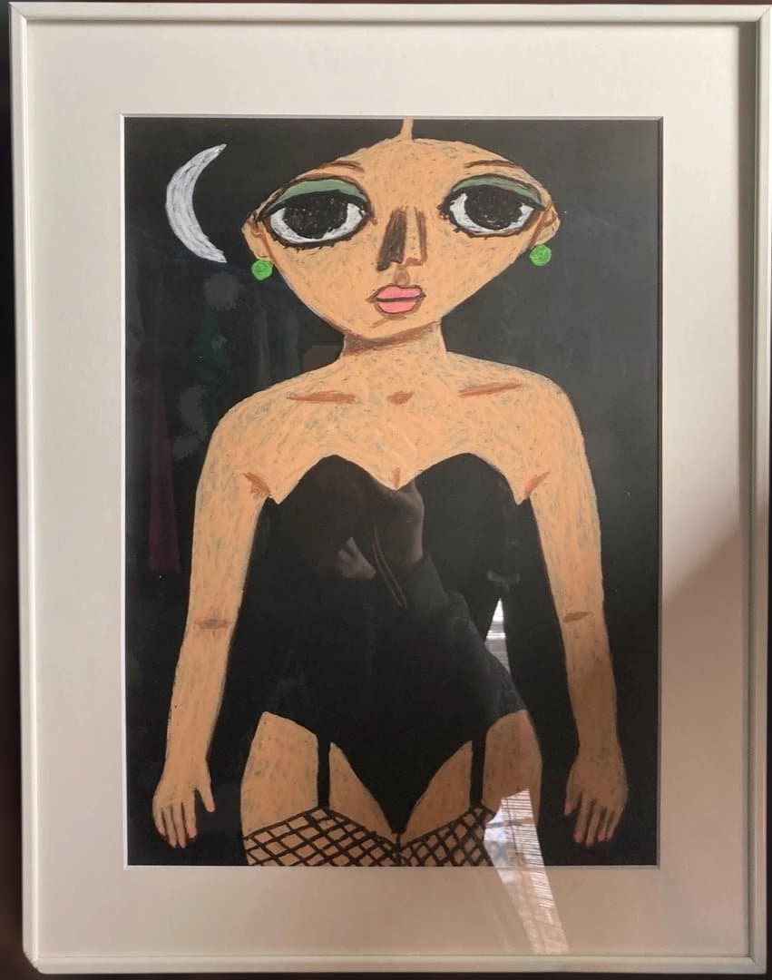 新品直筆絵画『原マスミ／黒ガーター』豪華（大衣）額付