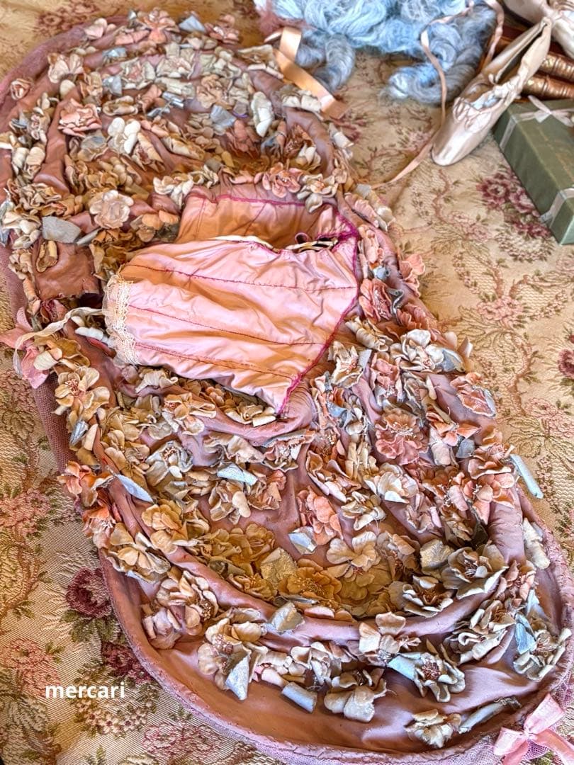 フランス アンティーク　稀少　布花　パニエ　クリノリン