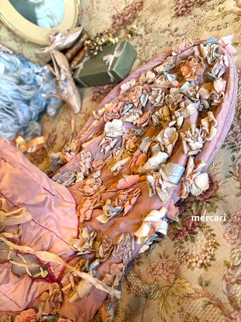 フランス アンティーク　稀少　布花　パニエ　クリノリン