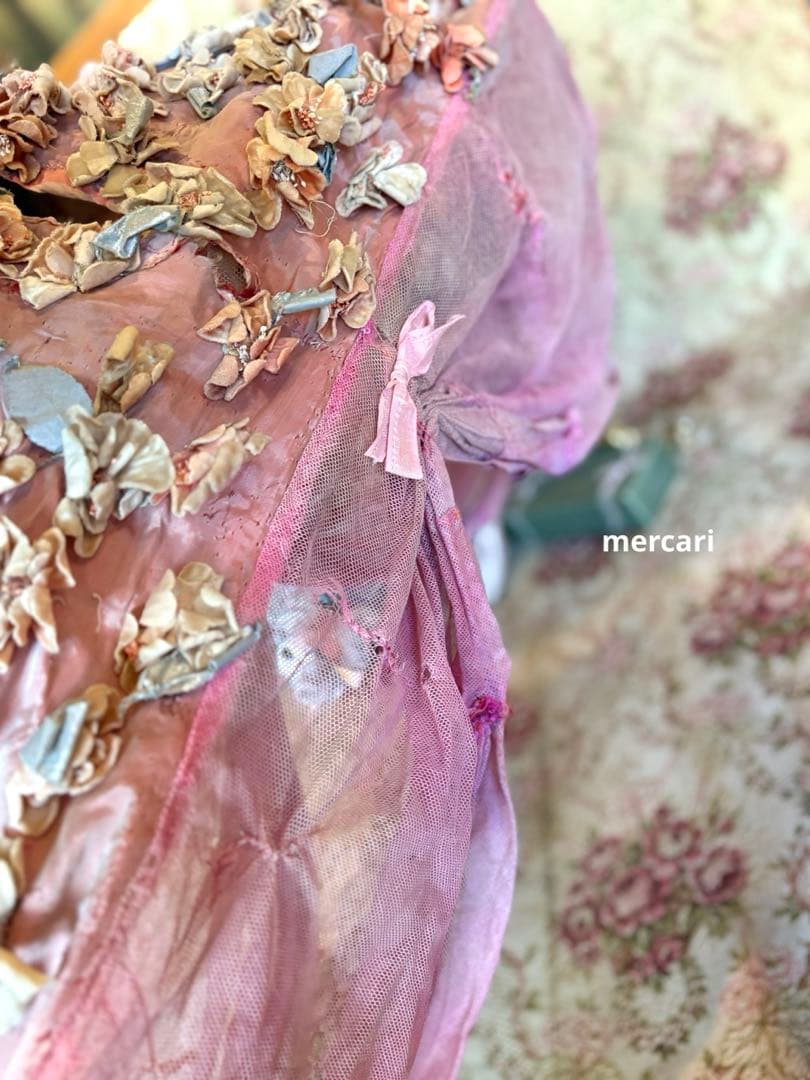 フランス アンティーク　稀少　布花　パニエ　クリノリン