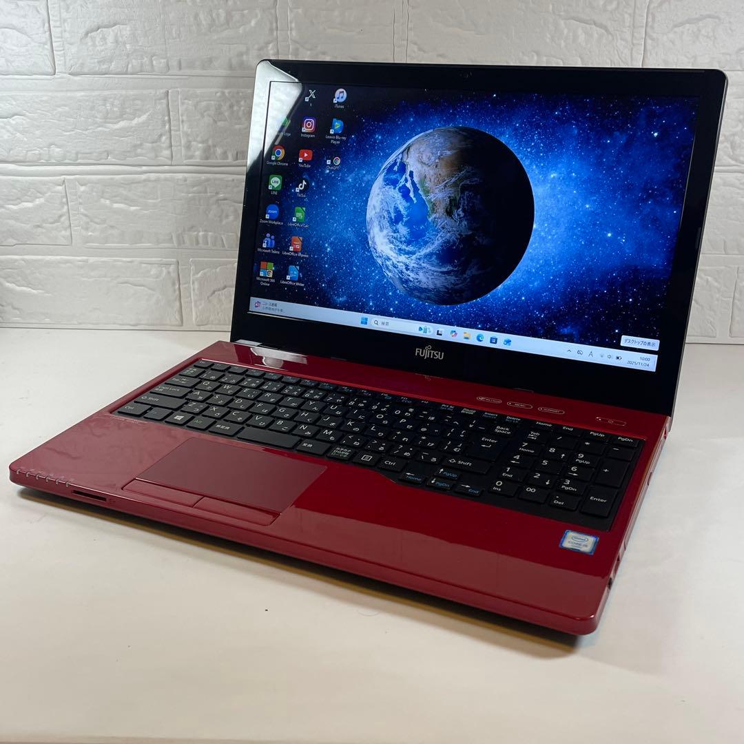 【美品】富士通☆LIFEBOOK☆レッド☆SSD搭載サクサク☆カメラ付き