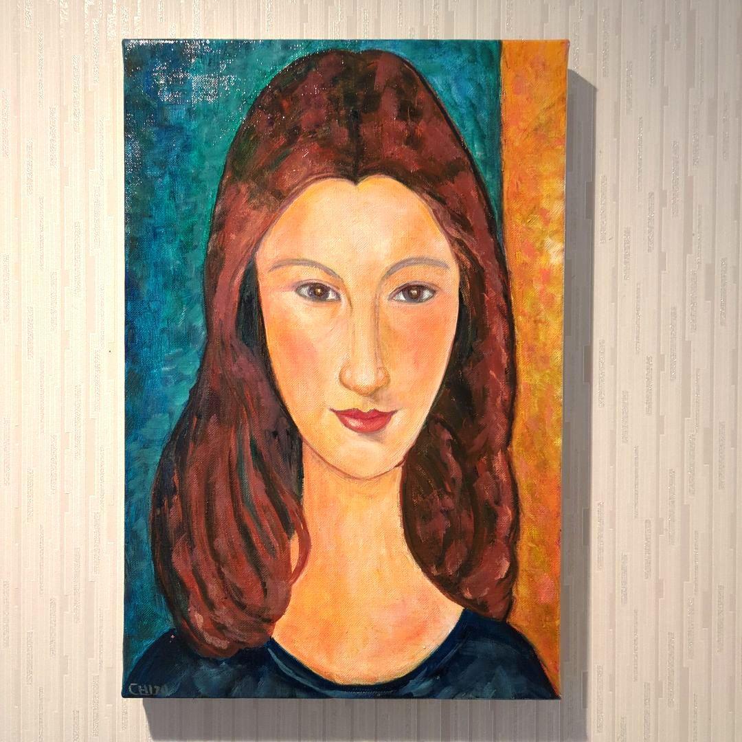 キャンバス油絵　パパ太郎　美しい妻ジャンヌ　モディリアーニ　名画オマージュ