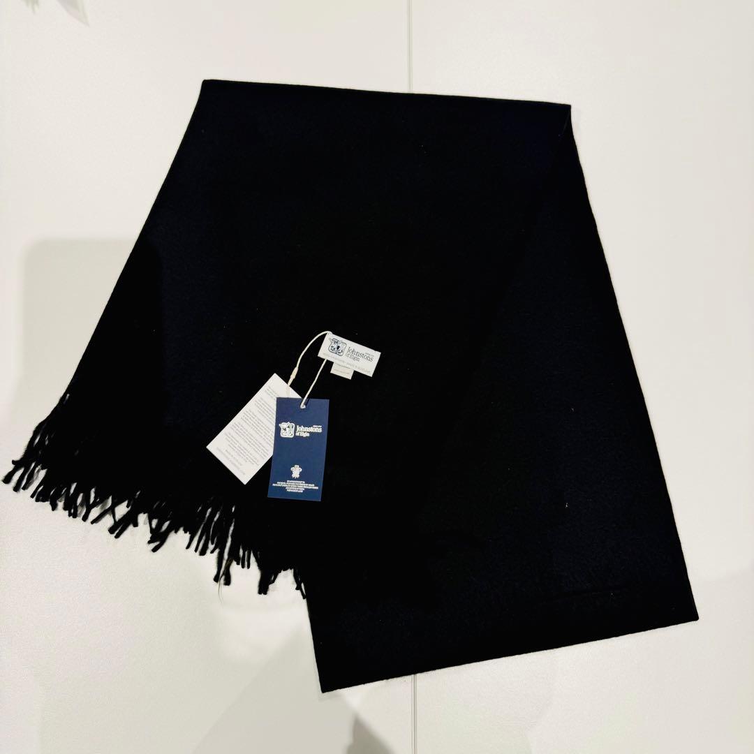 し*離様 ジョンストンズ カシミア 大判ストール マフラー ブラック （黒）