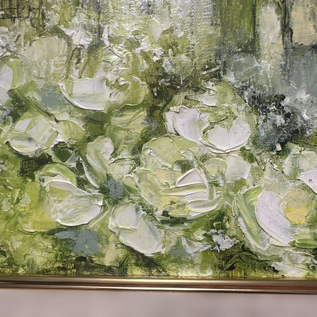 ブ*リ様 セピア色　油彩画　永井弘子　街角の白いバラ　絵画　真作　肉筆　美術品