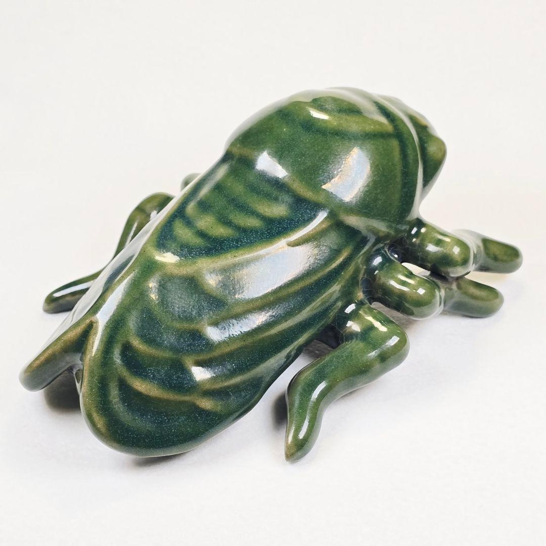 古美術 中国古磁 古越窯 秘色青磁 手彫 セミ 大型置物 風水開運観賞物 美品