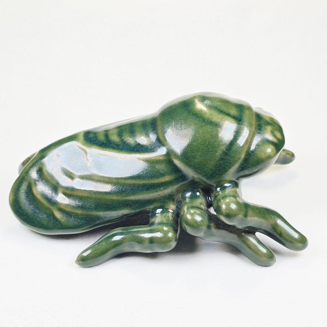 古美術 中国古磁 古越窯 秘色青磁 手彫 セミ 大型置物 風水開運観賞物 美品