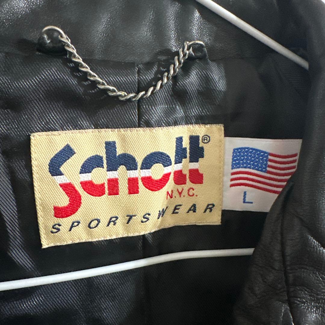 SCHOTT　羊革　レザージャケット　ロゴ刺繍　黒　L