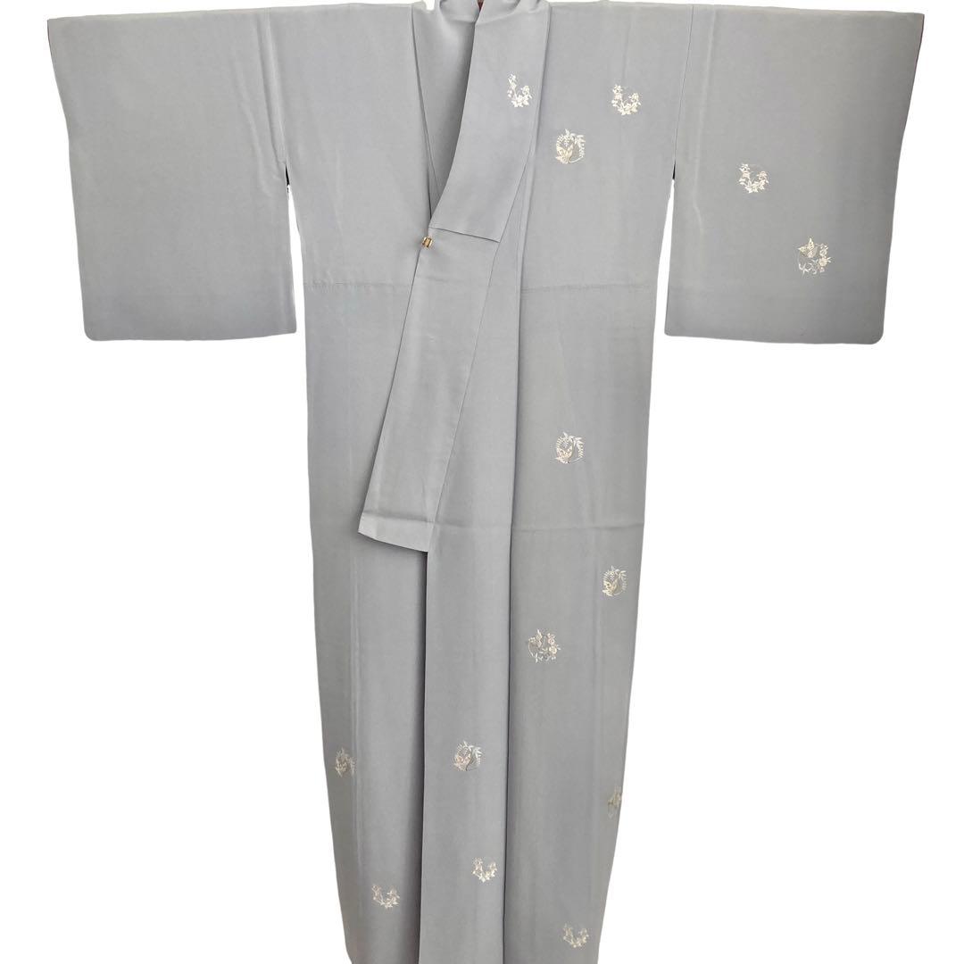 ★fscdbekym★蝶の刺繍 一つ紋 付下げ 着物 NO88