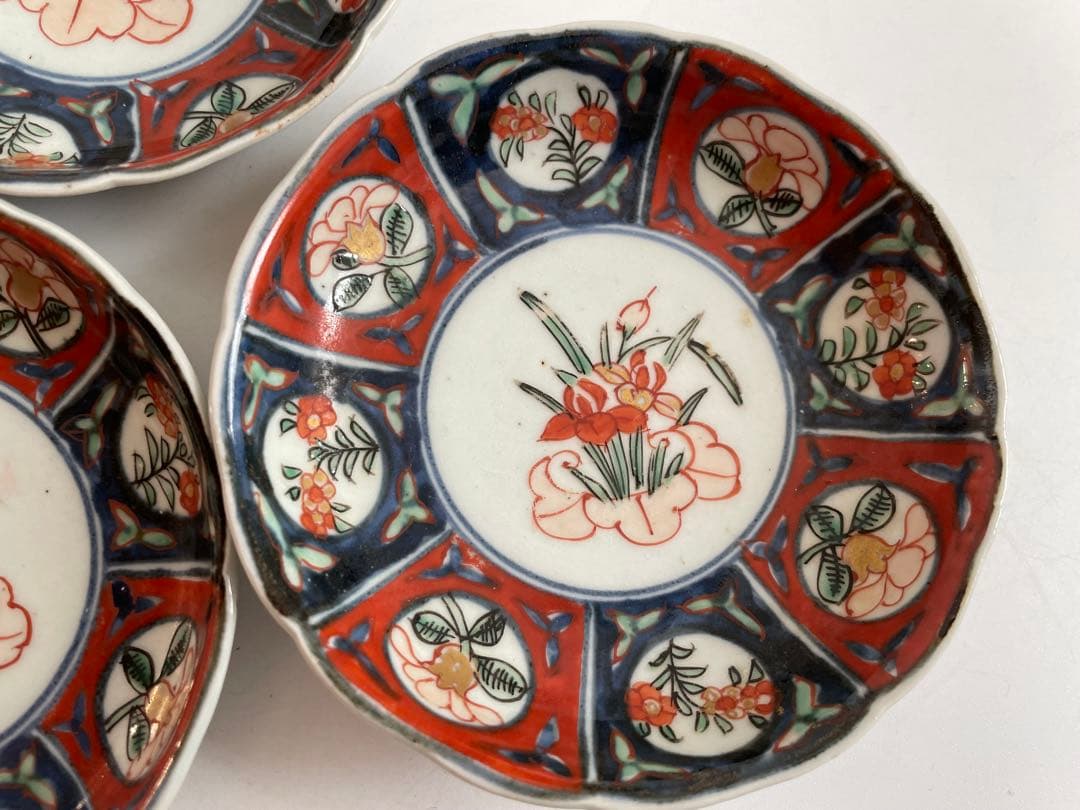 骨董　アンティーク　古伊万里　色絵　芙蓉手　菖蒲図　小皿　5枚