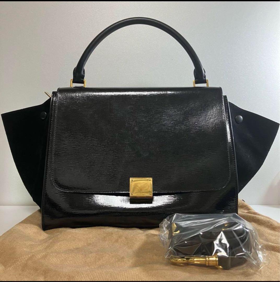 特価！！【極美品】セリーヌ トラペーズ 2way 黒 スエード 金具