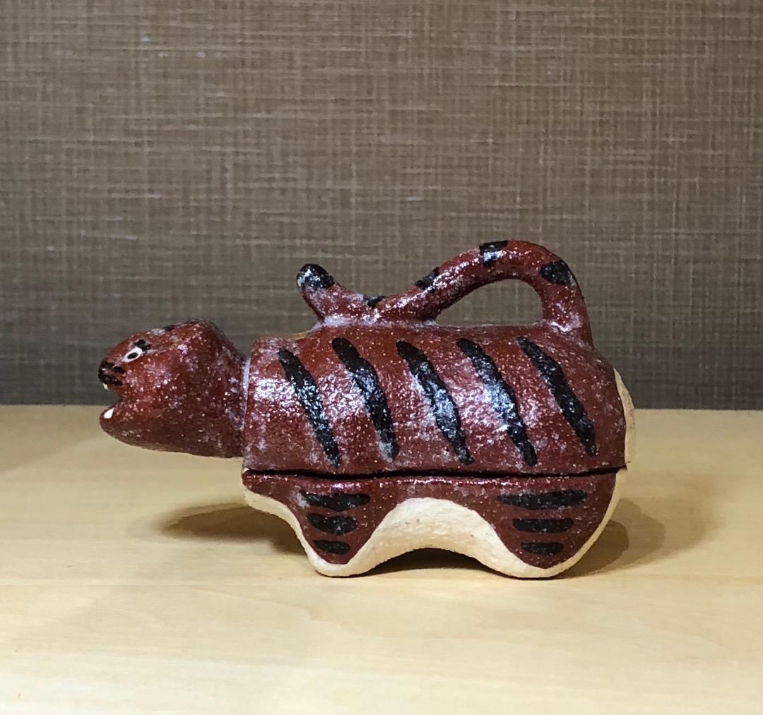 兵庫県　澤田博之作　虎　香合　無傷　共箱　古物。