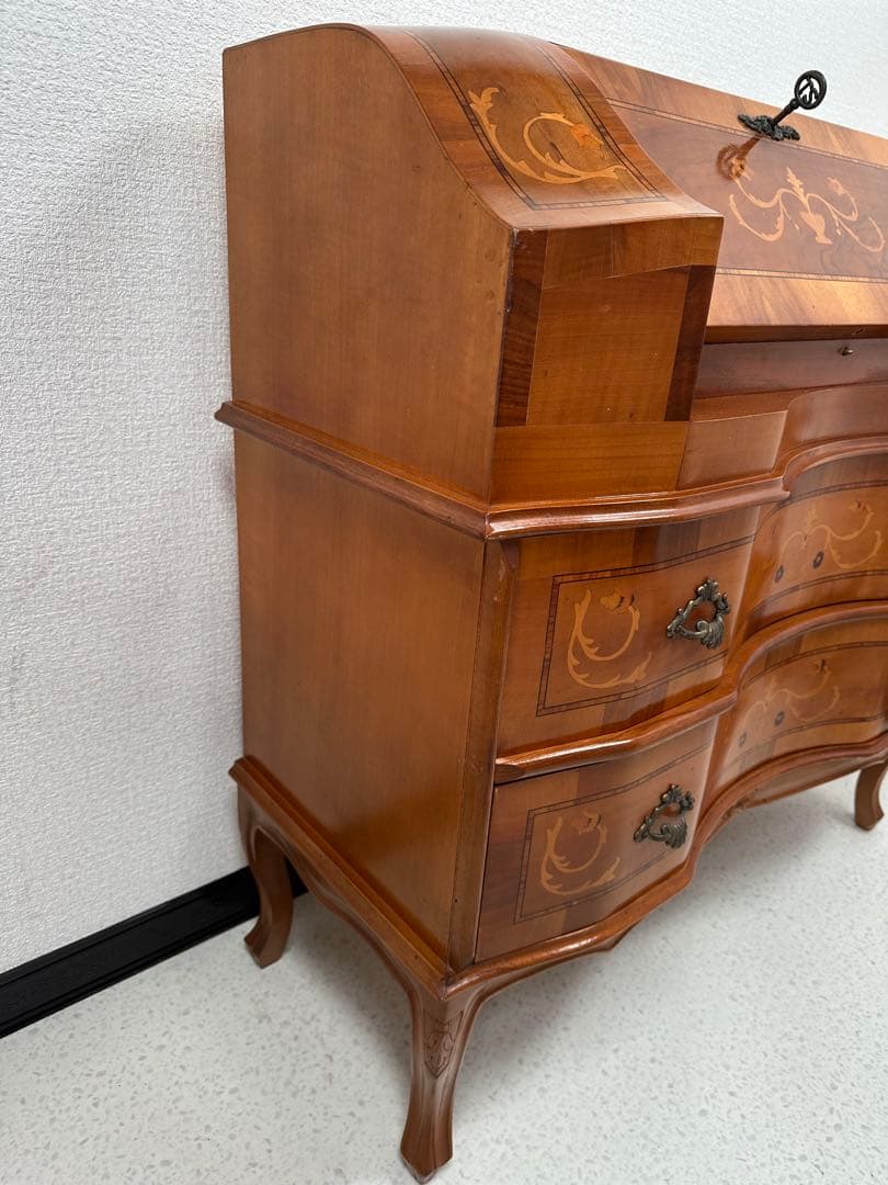 ITALY イタリア 象嵌彫ライティングビューロー 猫足 鍵付き　※i4※