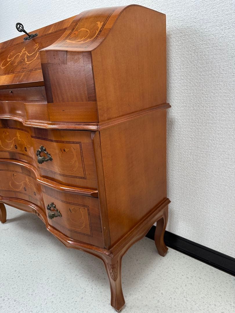 ITALY イタリア 象嵌彫ライティングビューロー 猫足 鍵付き　※i4※