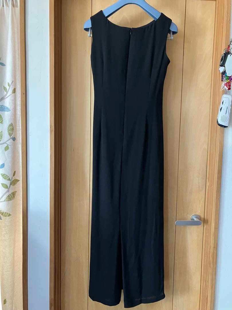 美品東京ソワール黒いドレープマキシドレス　１１号