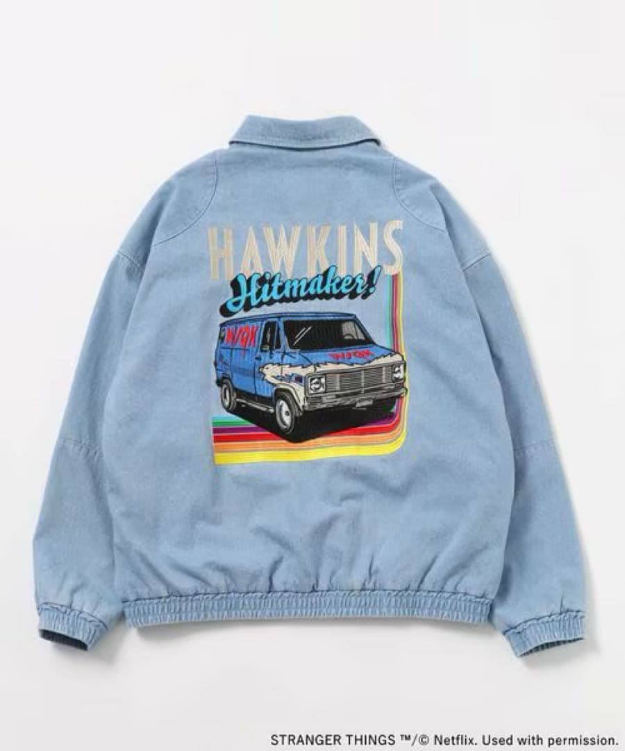L　STRANGER THINGS コラボデニムブルゾン　ライトブルー（袋付き）