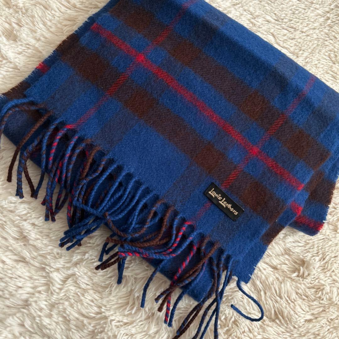 【最高級素材ラムウール】【美品】Lewis Leathers マフラー　ブルー