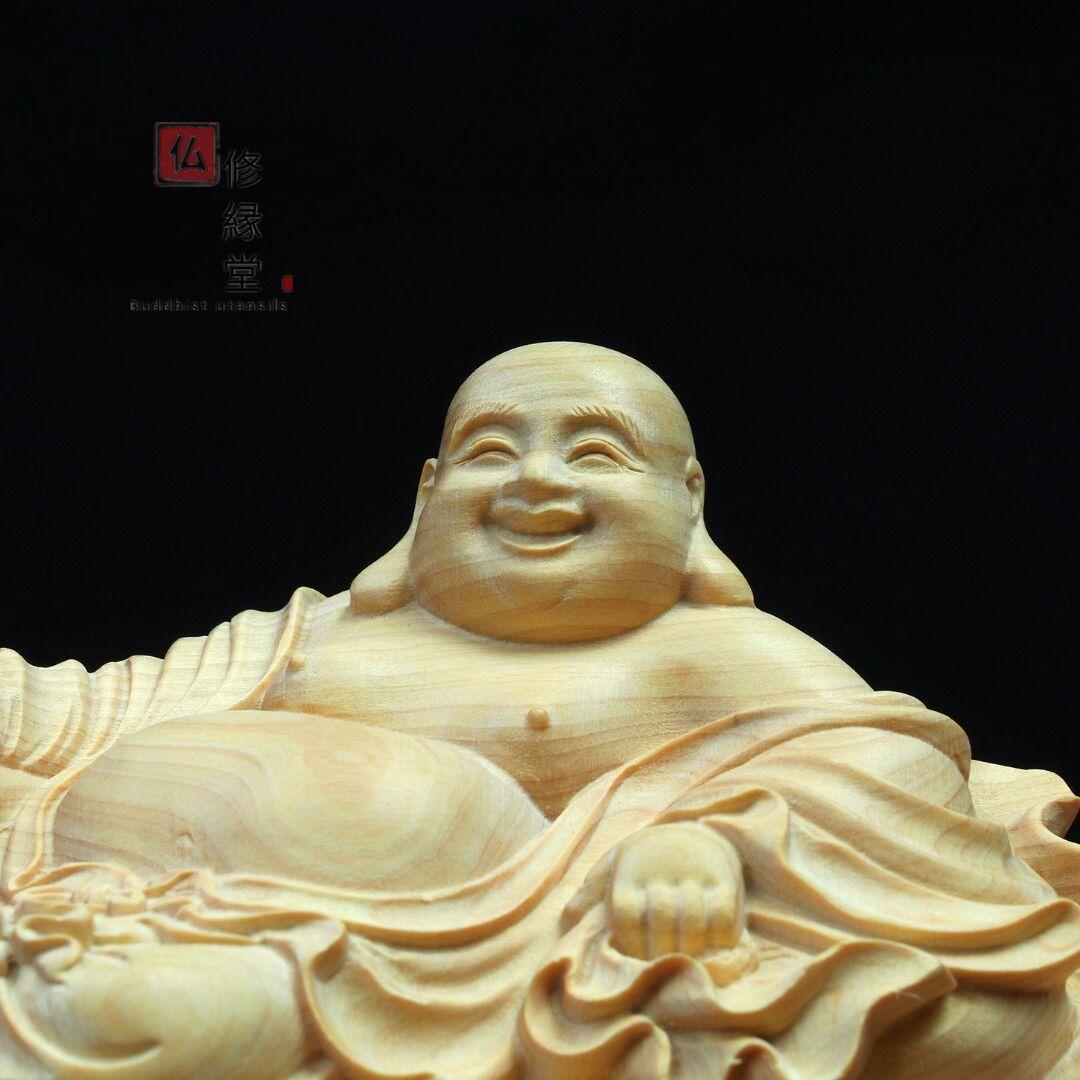 【修縁堂】極上彫 七福神 弥勒仏 布袋様 木彫り 仏像 仏教工芸品 柘植材