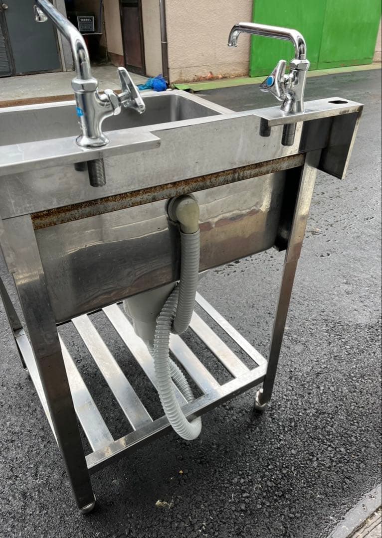 業務用 1槽シンク 二口蛇口付き 幅600×奥600×高さ800+BG90 一槽