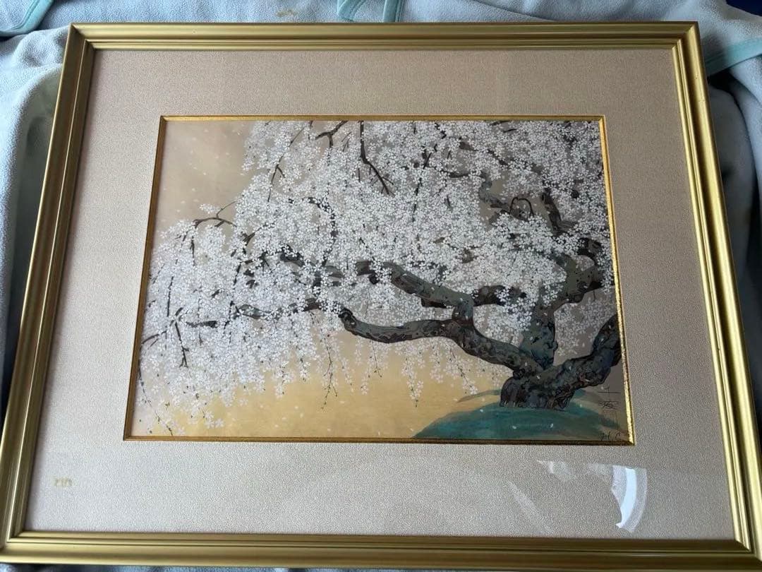 中島千波　木版　夢殿の枝垂桜